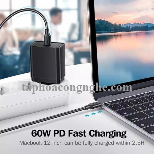 Ugreen 60788 3M 60W usb type C 2.0 cáp sạc và truyền dữ liệu màu đen từ máy tính ra điện thoại US286 30060788
